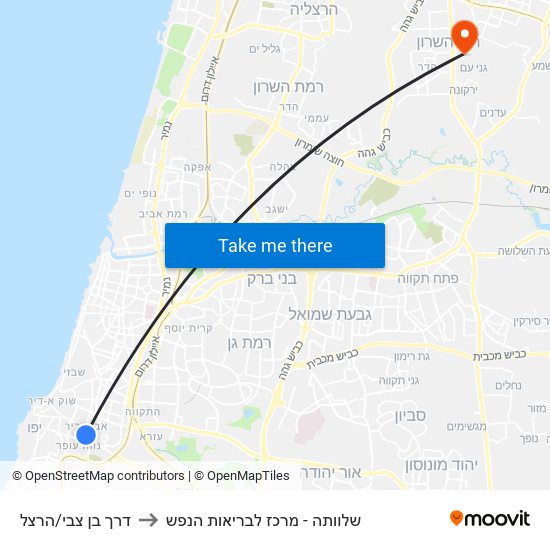 דרך בן צבי/הרצל to שלוותה - מרכז לבריאות הנפש map