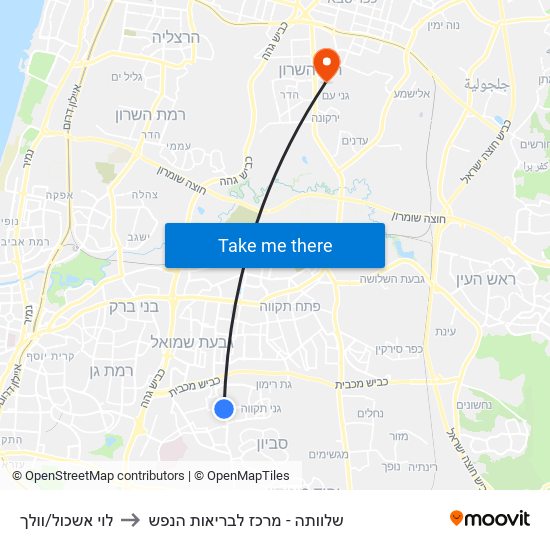 לוי אשכול/וולך to שלוותה - מרכז לבריאות הנפש map