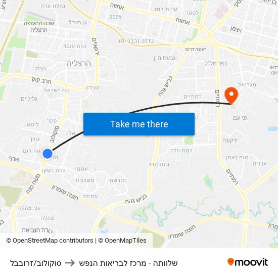 סוקולוב/זרובבל to שלוותה - מרכז לבריאות הנפש map