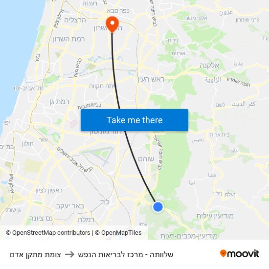 צומת מתקן אדם to שלוותה - מרכז לבריאות הנפש map