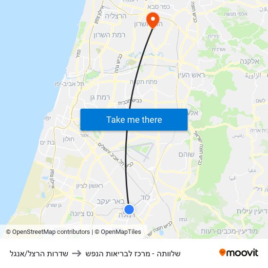 שדרות הרצל/אנגל to שלוותה - מרכז לבריאות הנפש map