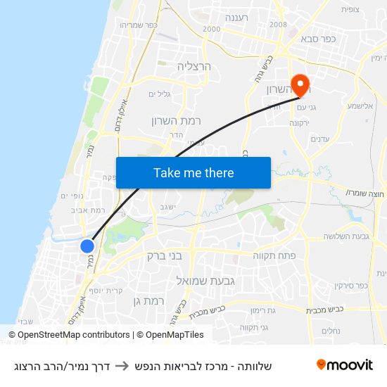 דרך נמיר/הרב הרצוג to שלוותה - מרכז לבריאות הנפש map