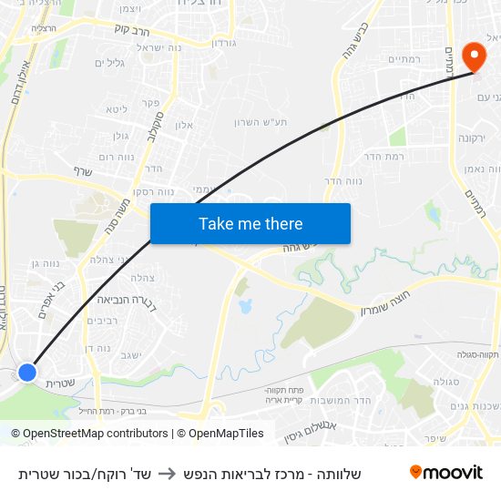 שד' רוקח/בכור שטרית to שלוותה - מרכז לבריאות הנפש map