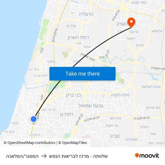 המסגר/המלאכה to שלוותה - מרכז לבריאות הנפש map