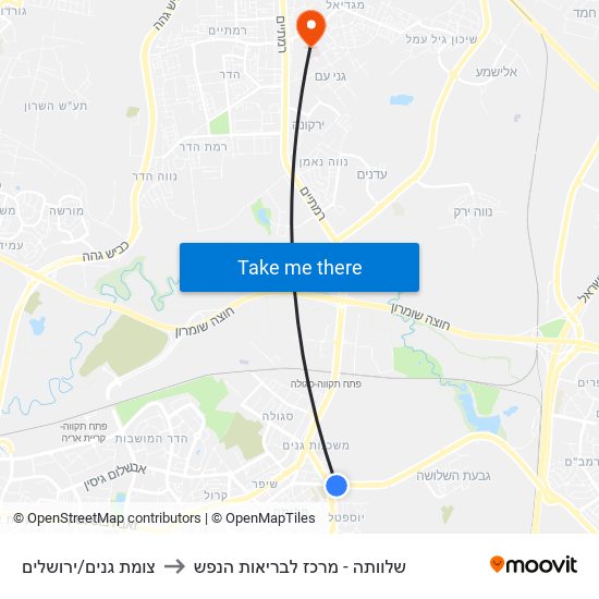צומת גנים/ירושלים to שלוותה - מרכז לבריאות הנפש map