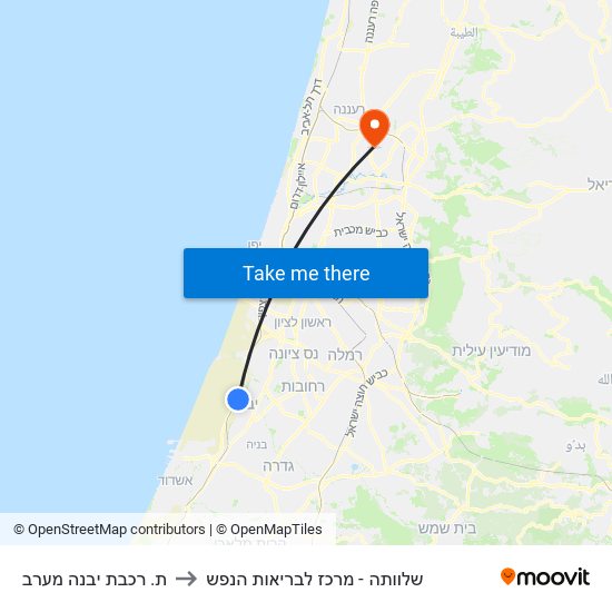 ת. רכבת יבנה מערב to שלוותה - מרכז לבריאות הנפש map