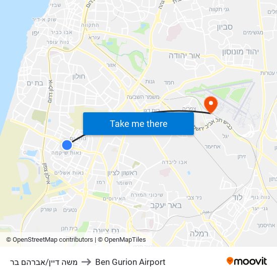 משה דיין/אברהם בר to Ben Gurion Airport map
