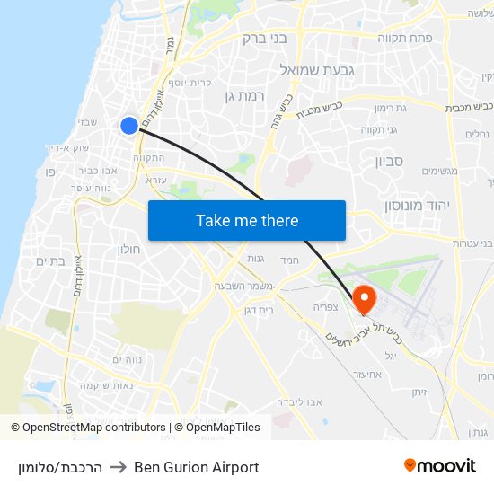 הרכבת/סלומון to Ben Gurion Airport map