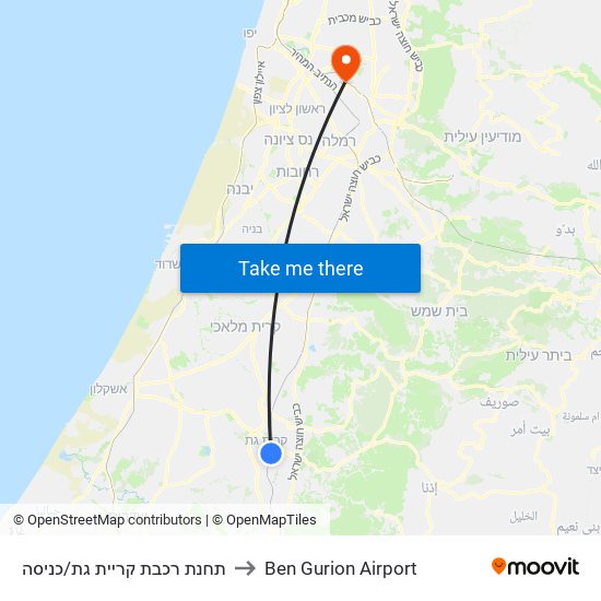 תחנת רכבת קריית גת/כניסה to Ben Gurion Airport map