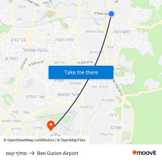 מחלף קסם to Ben Gurion Airport map