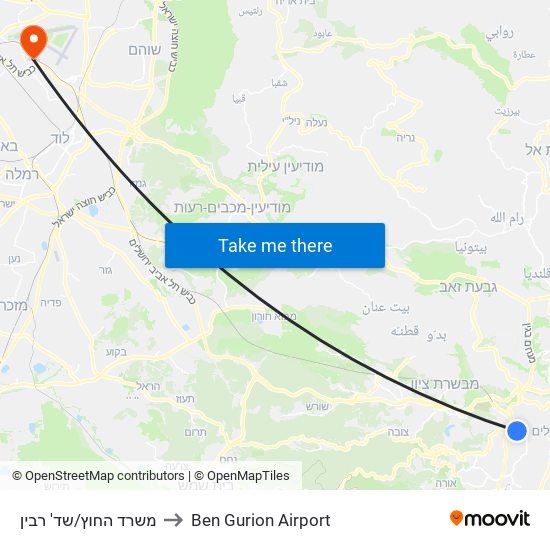 משרד החוץ/שד' רבין to Ben Gurion Airport map