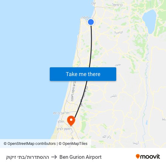 ההסתדרות/בתי זיקוק to Ben Gurion Airport map