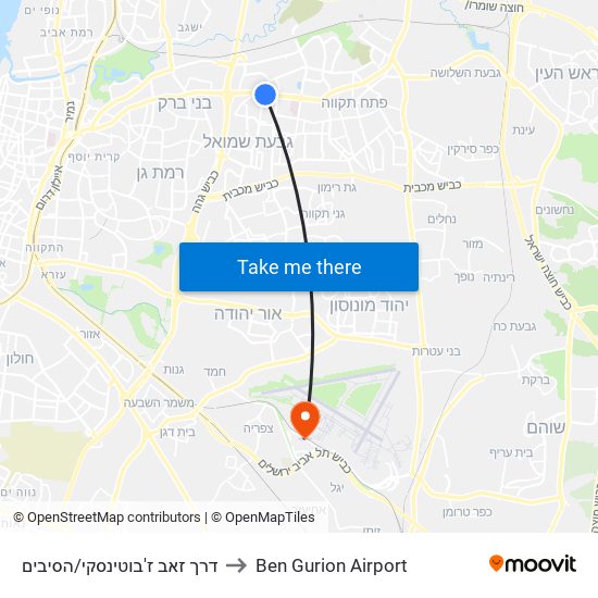 דרך זאב ז'בוטינסקי/הסיבים to Ben Gurion Airport map