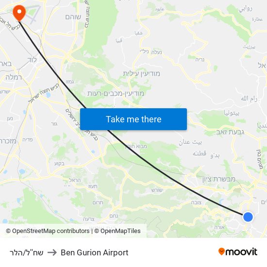 שח''ל/הלר to Ben Gurion Airport map