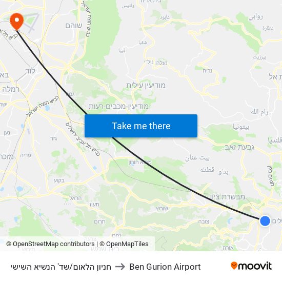 חניון הלאום/שד' הנשיא השישי to Ben Gurion Airport map