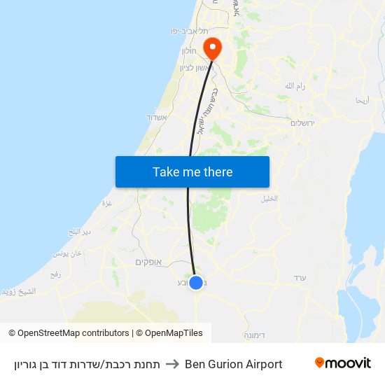תחנת רכבת/שדרות דוד בן גוריון to Ben Gurion Airport map
