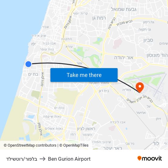 בלפור/רוטשילד to Ben Gurion Airport map
