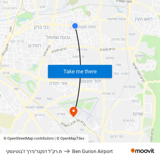 ת.רק''ל דנקנר/דרך ז'בוטינסקי to Ben Gurion Airport map