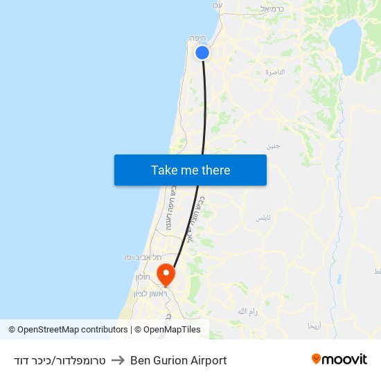 טרומפלדור/כיכר דוד to Ben Gurion Airport map