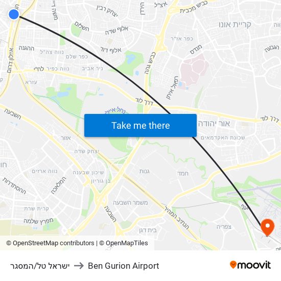 ישראל טל/המסגר to Ben Gurion Airport map