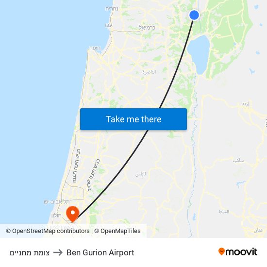 צומת מחניים to Ben Gurion Airport map