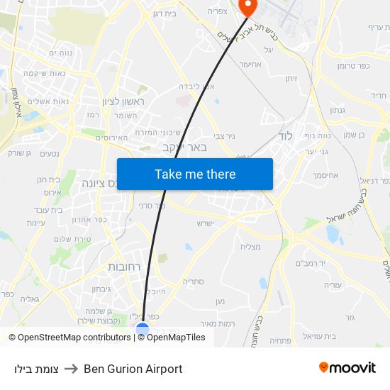 צומת בילו to Ben Gurion Airport map