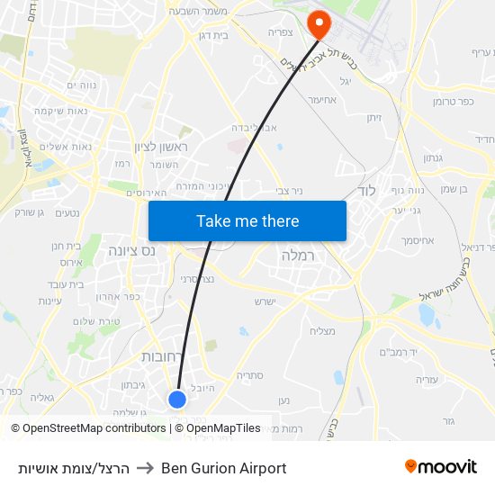 הרצל/צומת אושיות to Ben Gurion Airport map