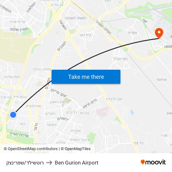 רוטשילד/שפרינצק to Ben Gurion Airport map