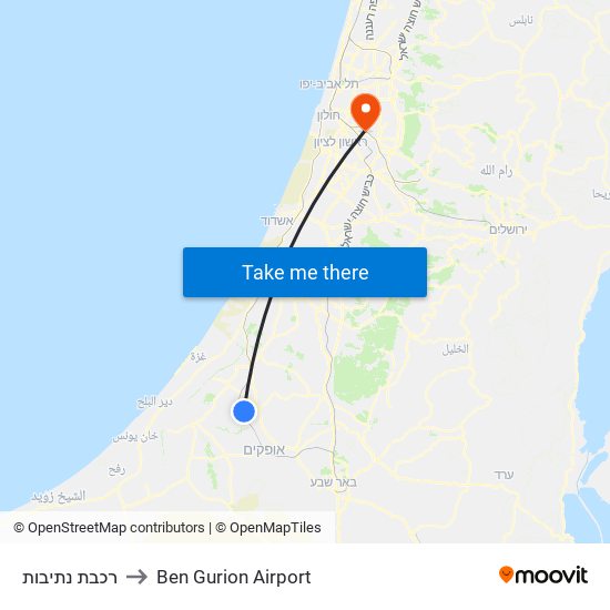 רכבת נתיבות to Ben Gurion Airport map