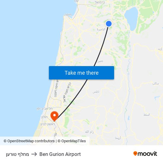 מחלף טורען to Ben Gurion Airport map