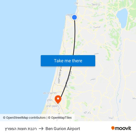 רכבת חוצות המפרץ to Ben Gurion Airport map