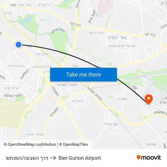 דרך השבעה/המכתש to Ben Gurion Airport map