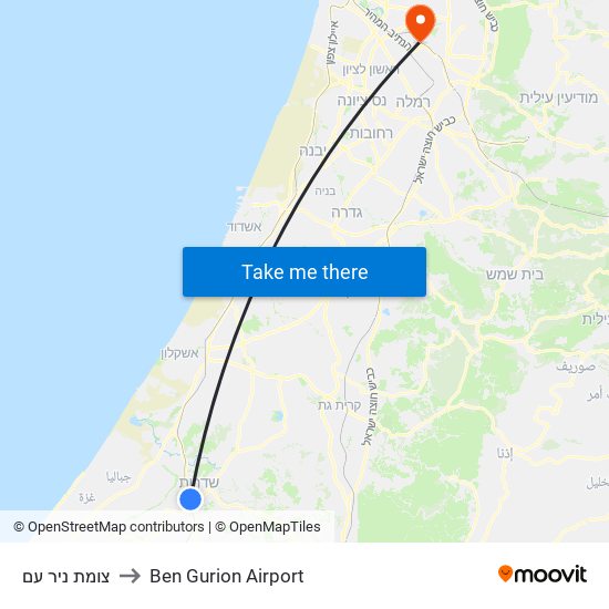 צומת ניר עם to Ben Gurion Airport map