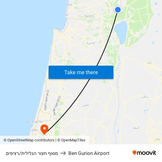 מסוף חצור הגלילית/רציפים to Ben Gurion Airport map