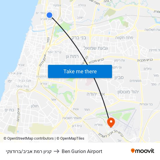 קניון רמת אביב/ברודצקי to Ben Gurion Airport map