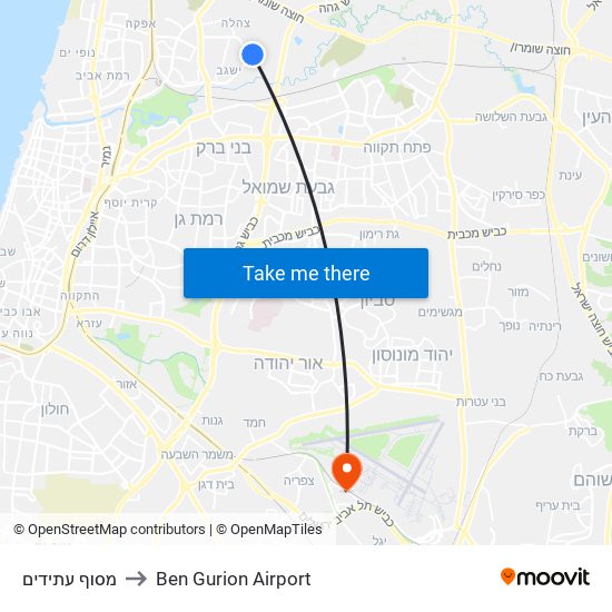 מסוף עתידים to Ben Gurion Airport map