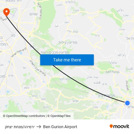 ירמיהו/מנחת יצחק to Ben Gurion Airport map