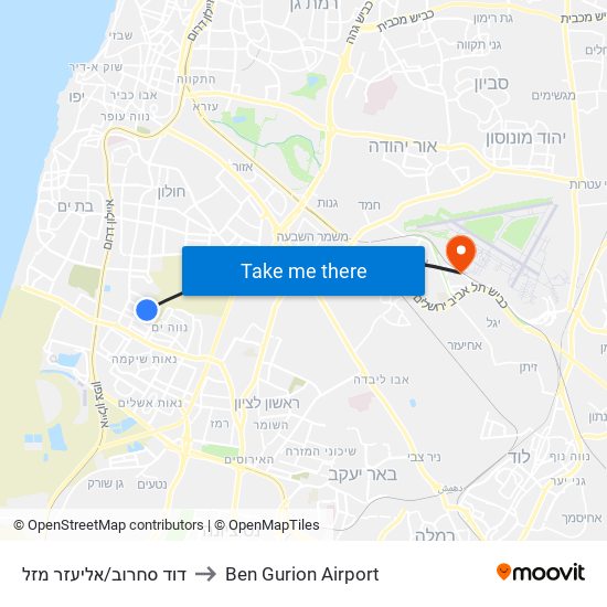 דוד סחרוב/אליעזר מזל to Ben Gurion Airport map