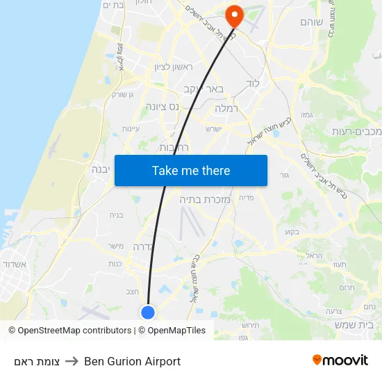 צומת ראם to Ben Gurion Airport map