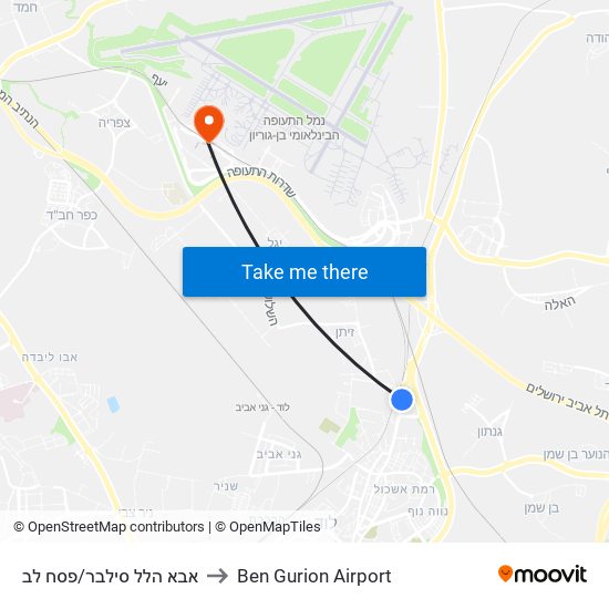 אבא הלל סילבר/פסח לב to Ben Gurion Airport map