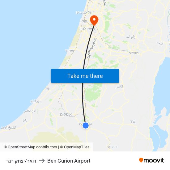 דואר/יצחק רגר to Ben Gurion Airport map