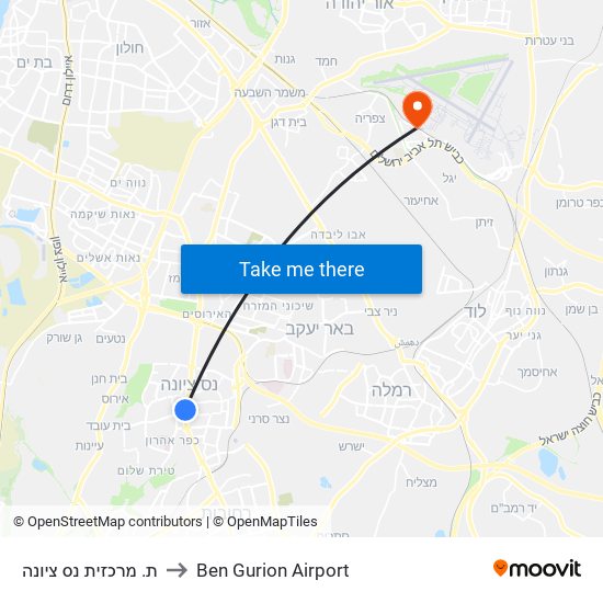 ת. מרכזית נס ציונה to Ben Gurion Airport map