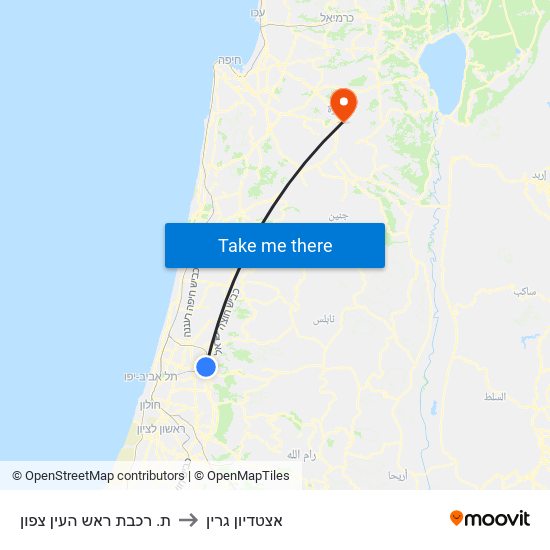 ת. רכבת ראש העין צפון to אצטדיון גרין map