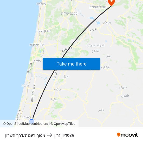 מסוף רעננה/דרך השרון to אצטדיון גרין map