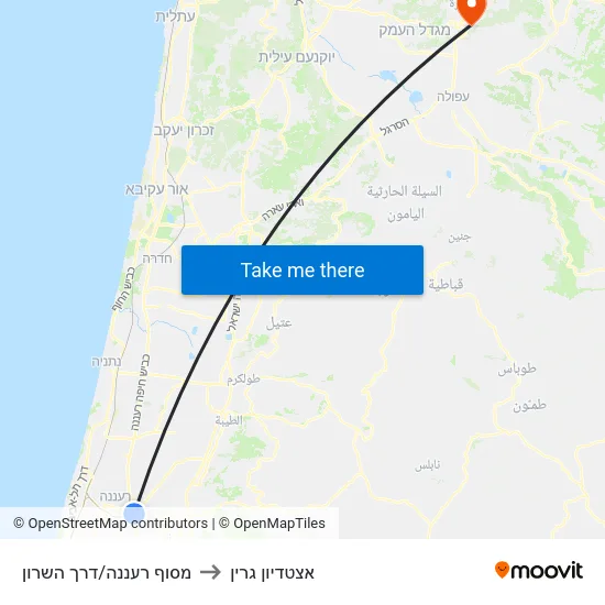 מסוף רעננה/דרך השרון to אצטדיון גרין map