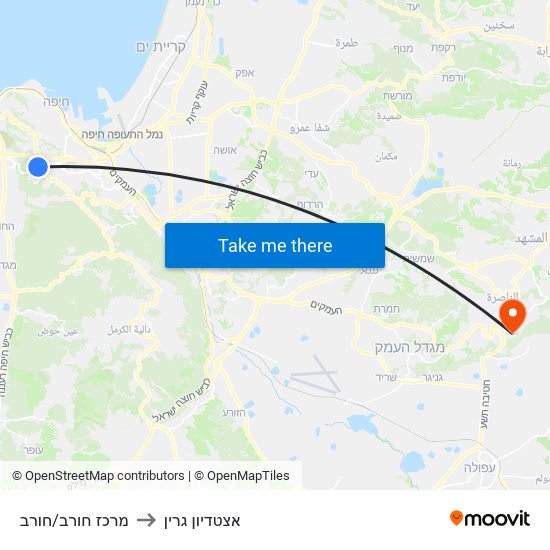 מרכז חורב/חורב to אצטדיון גרין map