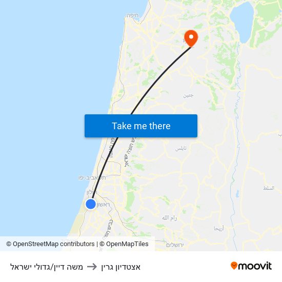 משה דיין/גדולי ישראל to אצטדיון גרין map