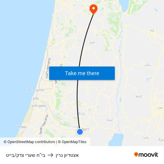 בי''ח שערי צדק/בייט to אצטדיון גרין map