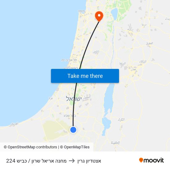 מחנה אריאל שרון / כביש 224 to אצטדיון גרין map