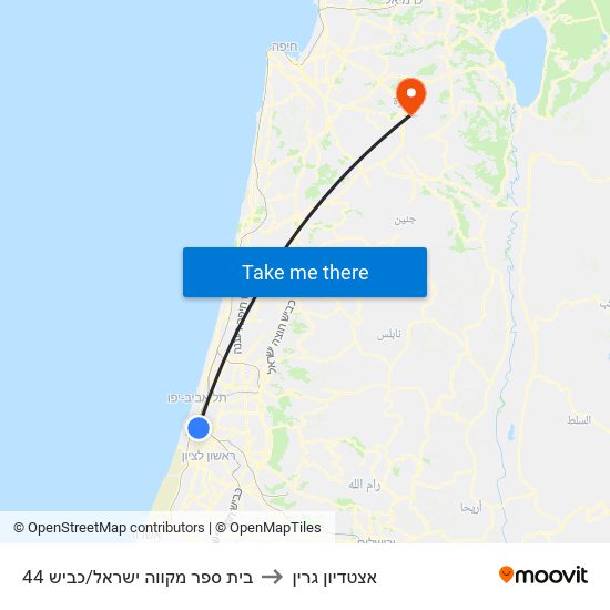 בית ספר מקווה ישראל/כביש 44 to אצטדיון גרין map